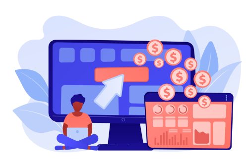 Marketer and analyst deploys and manages the tags on website. Tag management system, e-marketing tagging tool, tag data collection concept. Pinkish coral bluevector isolated illustration